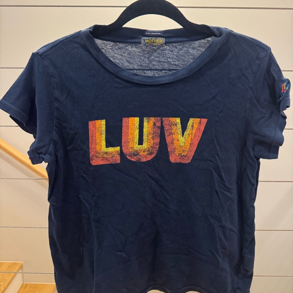 Mother Navy Blue LUV Graphic T-Shirt